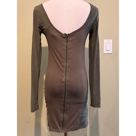 Blaque Label Bodycon Mini Dress Mesh Sleeve Brown Green Size M - Picture 8 of 8